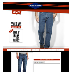 A sample of an ad template for a clothing website featuring a man's lower body wearing a pair of Levi's 550 Jeans in blue