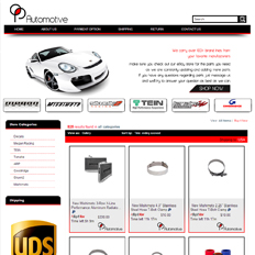 A sample of an eBay store design template for an automotive parts store feauting a white 4-wheeler car and various car parts