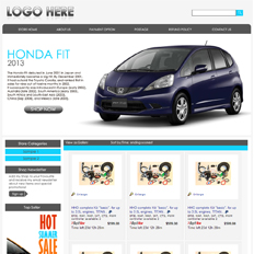 An example of an eBay store design template for a cars and automotive parts seller featuring a Honda Fit 2013 in Vortex Blue