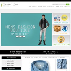 A sample of an ad template for a clothing website featuring a man in a long-sleeved shirt, vest, pants, and boots as a model