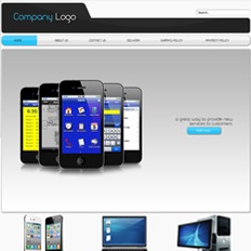 Sample of a website's landing page for a gadget and accessories store featuring five Apple iPhone 5 Space Gray in V formation